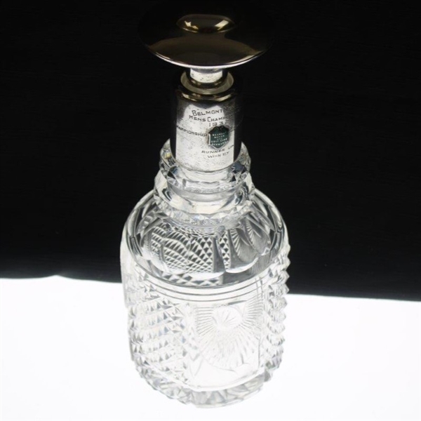 1932 Belmont Manor Mens Championship Lead Crystal Decanter Trophy w/Sterling Silver Neck & Stopper