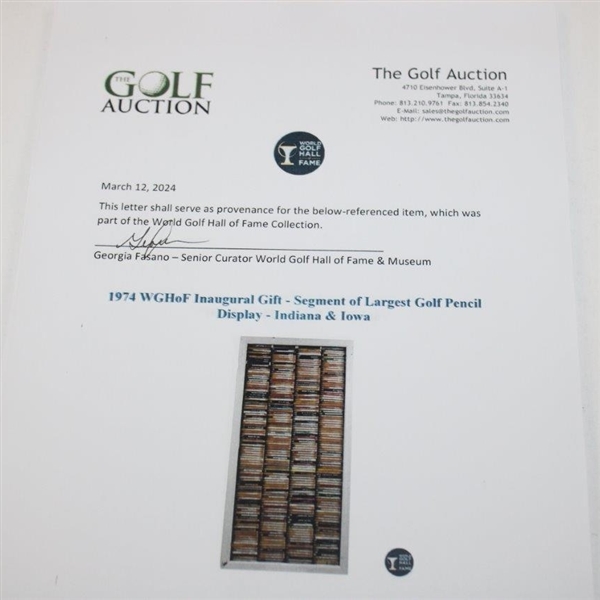 1974 WGHoF Inaugural Gift - Segment of Largest Golf Pencil Display - Indiana & Iowa