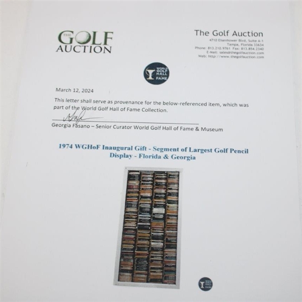 1974 WGHoF Inaugural Gift - Segment of Largest Golf Pencil Display - Florida & Georgia