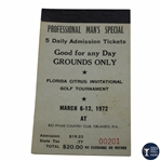 1972 Florida Citrus Open Invitational 5 Daily Admission Tickets Book #0201