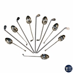 Seven (7) Sterling Golf Themed Spoons with Five (5) Golf Club Stir Sticks