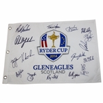 2014 Ryder Cup at Gleneagles Team USA & Captain Signed Embroidered Flag JSA ALOA