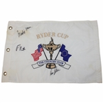 Sutton, OMeara & Harrington Signed 1999 Ryders Cup The Country Club Embroidered Flag  JSA ALOA