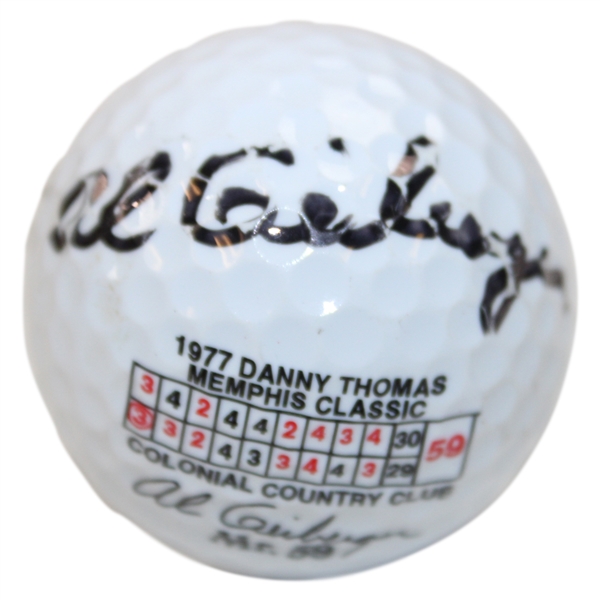 Al Geiberger Signed Mr. 59 1977 Memphis Classic Scorecard Logo Golf Ball JSA ALOA