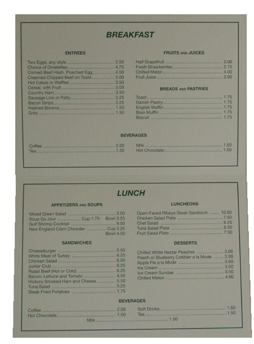 Lot Detail Masters Menu from Back Patio of Augusta National Clubhouse