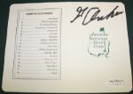 Masters Sorecard signed by 1969 Masters Champion George Archer JSA COA