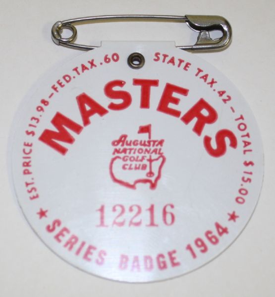 1964 Masters Badge - Palmer Wins!