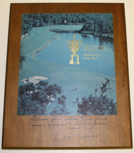 Hand Written Jimmy Demaret Inscription on Plaque to Champions Club Employee