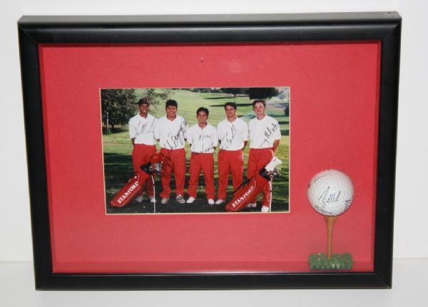 1995 Stanford 5 Man Golf Team (Inc Tiger Woods) Signed Photo & Golf Ball 