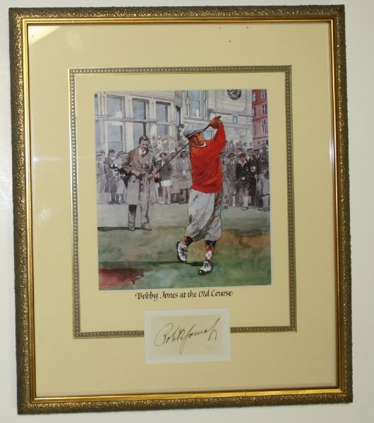 Vintage Robert T "Bobby" Jones Cut Signature Deluxe Framed w/ Image of Old Course