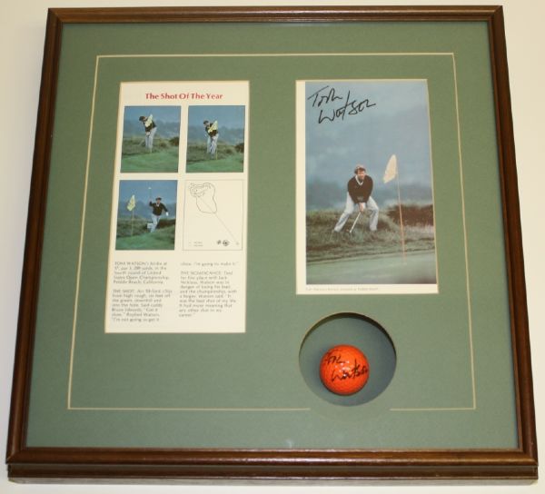 1982 US Open Shadow Box Signed Golf Ball and Photo of Tom Watson