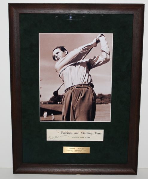 Ralph Guldahl Framed signed 1968 Masters Pairing Sheet W/Letter of Provenance