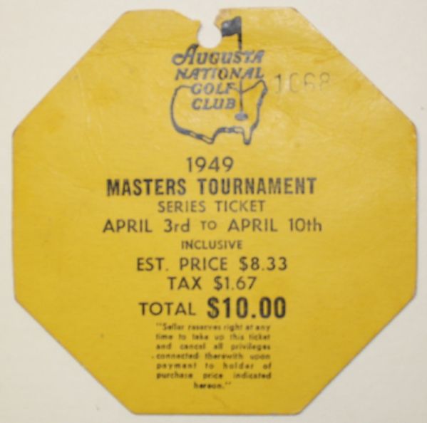 1949 Masters  Series Ticket - Sam Sneads First Masters Victory!