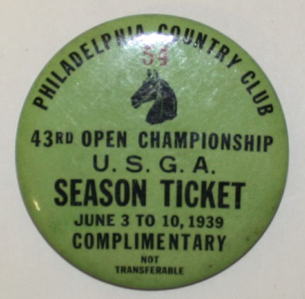 1939 US Open Badge - Rarely seen green complimentary ticket -  NELSONS WIN & SNEADS COLLAPSE