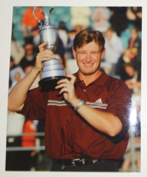 Ernie Els Autographed 8x10 with Open Championship Trophy JSA COA
