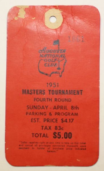 1951 Masters Tournament Badge Ben Hogans First Green Jacket