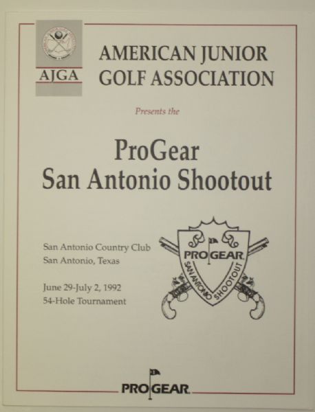 1992 AJGA Pro Gear San Antonio Shootout Junior Golf Tournament Program "Featuring The 16 Year Old Champion, Tiger Woods, And Other Future Stars"