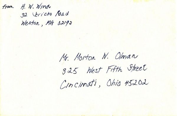 HOFer Herbert Warren Wind 1996 Hand Written Letter with Envelope