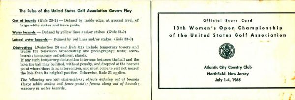1965 US Womens Open Official Scorecard - Atlantic City CC, New Jersey