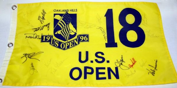 1996 US Open Signed Flag with Nicklaus, Irwin-Oakland Hills