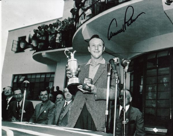 Arnold Palmer Autographed  8X10 British Open Trophy Presentation Photo