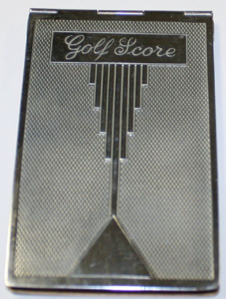 1930s British Art Deco Chrome Golf Score Pad and Holder