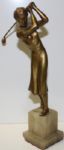 1920-30s Bronze Colored Art Deco Lady Golfer at Finish of Swing - Quartz base