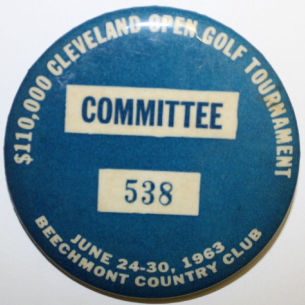 1963 Inaugural Cleveland Open Committee Badge - Arnold Palmers 40th of 62 PGA Career Wins