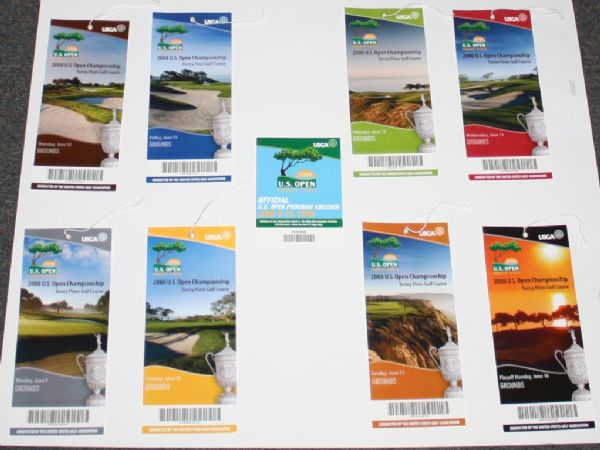 Full Unused 2008 Us Open Ticket Set - 8 Tickets - Tigers 14th Major Victory
