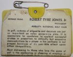 1969 Masters Badge - Great Shape with Bobby Jones Notes Intact on Reverse