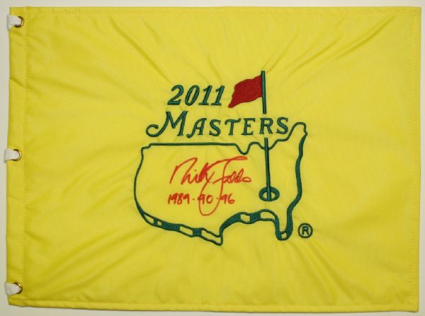 2011 Masters Flag Signed by  Three Time Champ Nick Faldo (W/notation  1989,90,96)- JSA