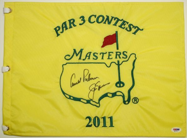 Masters 2011 Par 3 Contest Flag Signed by Jack Nicklaus and Arnold Palmer - PSA & JSA Dual Authentication