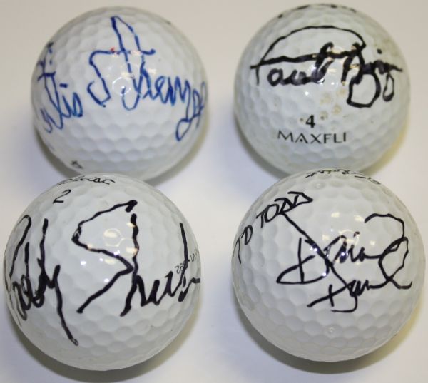 4 Individually Signed Professional Golf Balls: Hall of Fame Curtis Strange, Paul Azinger Personal Ball, Hall of Fame Patty Sheehan, David Duval Personal Ball