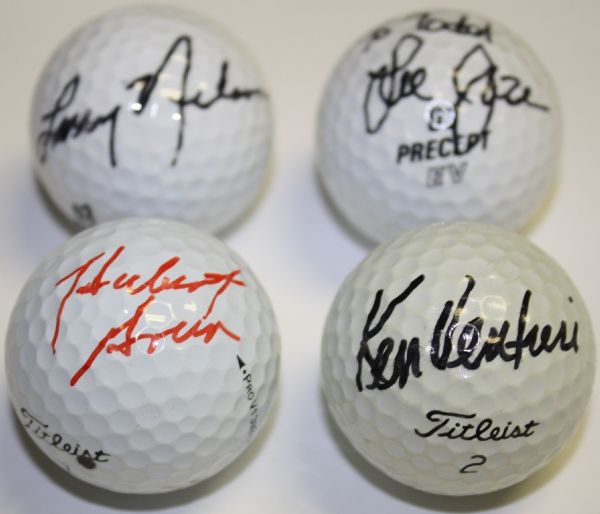4 Individually Signed US Open Champs Professional Golf Balls: Hall of Fame Larry Nelson, Lee Janzen Personal Ball, Hall of Fame Hubert Green, & Ken Venturi