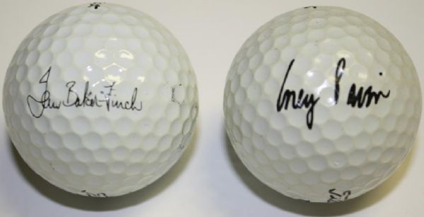 2 Unsigned Personal Model Golf Balls from 91 British Open Champ Ian Baker Finch and 95 US Open Champ Corey Pavin 