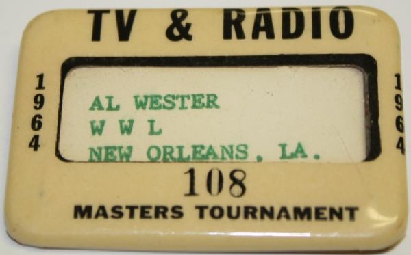 1964 Masters TV and Radio Badge - Arnold Palmers 4th Masters Win