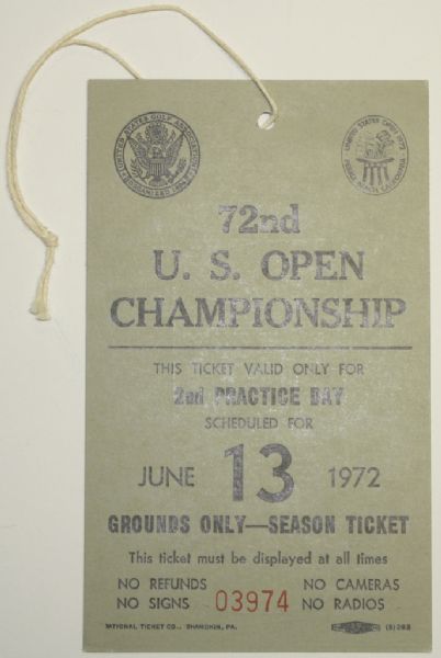 1972 US Open Ticket - NRMT-MT Condition - Jack Nicklaus Win @ Pebble Beach