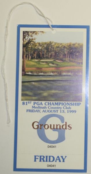 Full Unused 1999 PGA Championship Ticket - Tiger Wins 2nd of 14 Majors