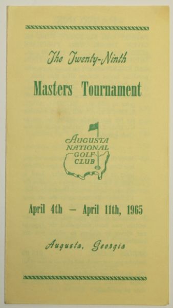 1965 Masters Tournament Ticket Brochure - Nicklaus 2nd Masters Win