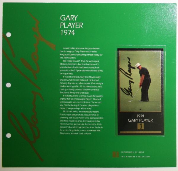 Gary Player Grand Slam Ventures Album Page w/Signed Gold Foil 1974 Player Card