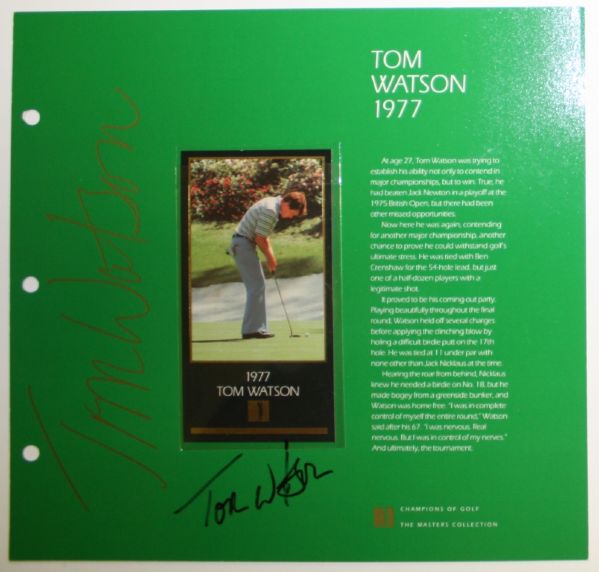 Tom Watson Grand Slam Ventures Album Page w/Signed Gold Foil 1977 Watson Card