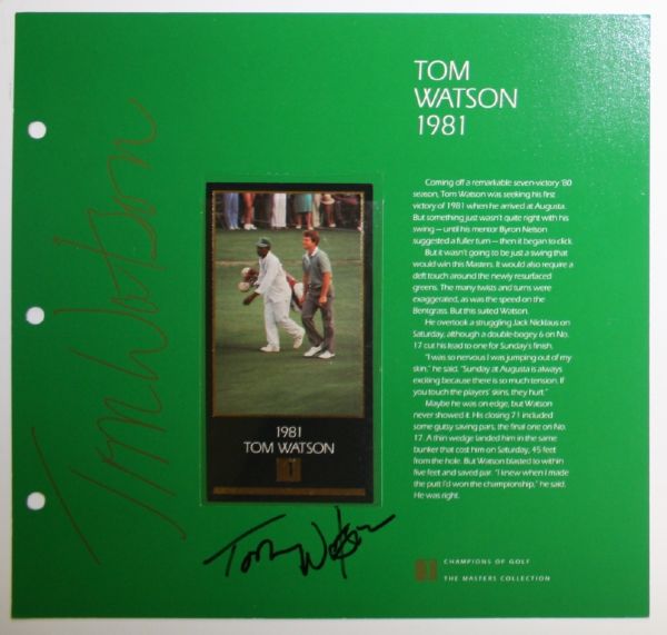 Tom Watson Grand Slam Ventures Album Page w/Signed Gold Foil 1981 Watson Card