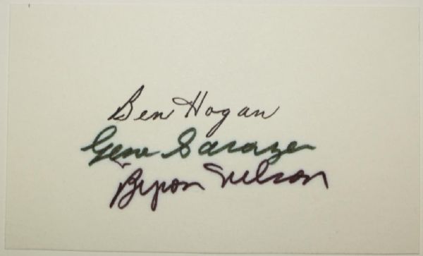 Ben Hogan, Gene Sarazen, and Sam Snead Signed 3x5 Index Card