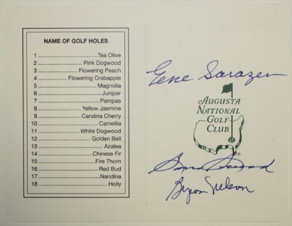 Gene Sarazen, Sam Snead, and Byron Nelson Signed Masters Scorecard