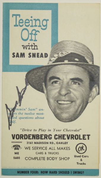 Sam Snead Signed Teeing Off with Sam Snead Booklet - Vordenberg Chevrolet