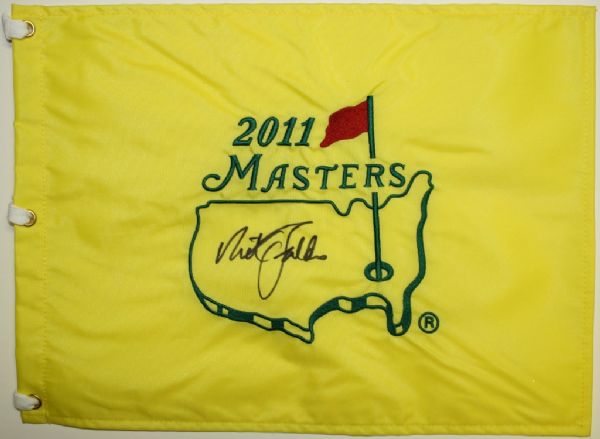Nick Faldo Signed 2011 Masters Embroidered Pin Flag
