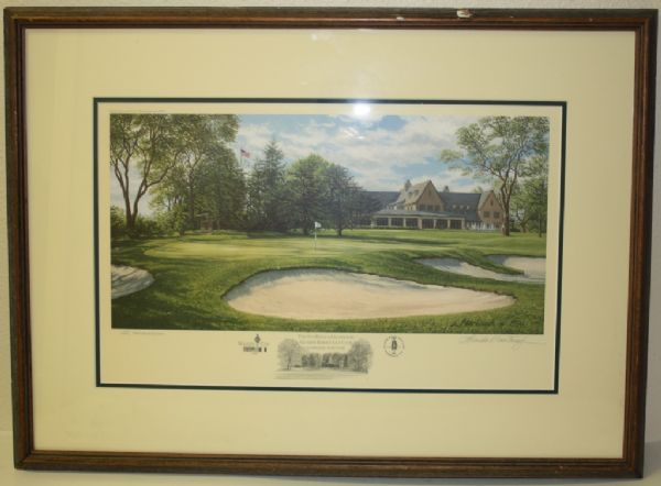 Linda Hartough Limited Edition #20/300 Framed Painting 9th Hole and Clubhouse - Quaker Ridge - 1997 Walker Cup