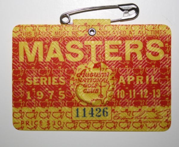 1975 Masters Tournament Badge- Jack Nicklaus 5th Masters, 13th Major