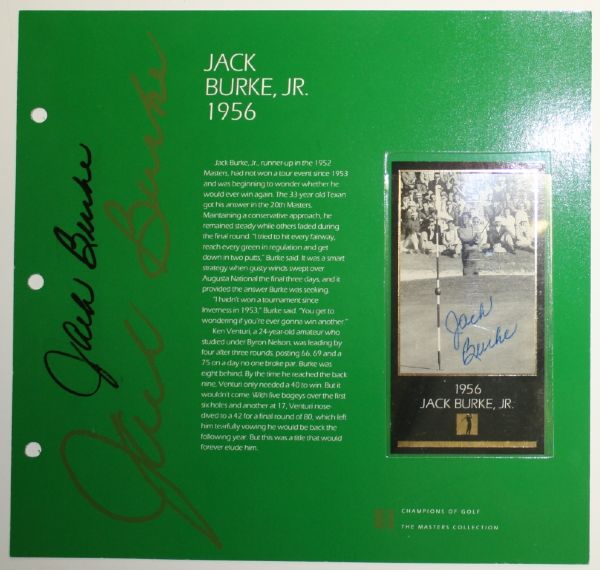 Jack Burke Grand Slam Ventures Album Page w/Signed 1956 Gold Foil Burke Card