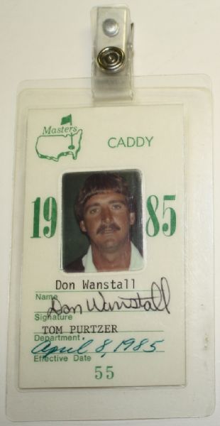 1985 Official Masters Caddy Badge - Tom Purtzer - 2"x3"